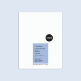 Coffee label with 'heart' branding on a light blue background