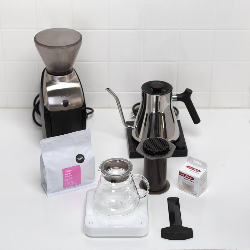 aeropress brew equipment on a kitchen counter